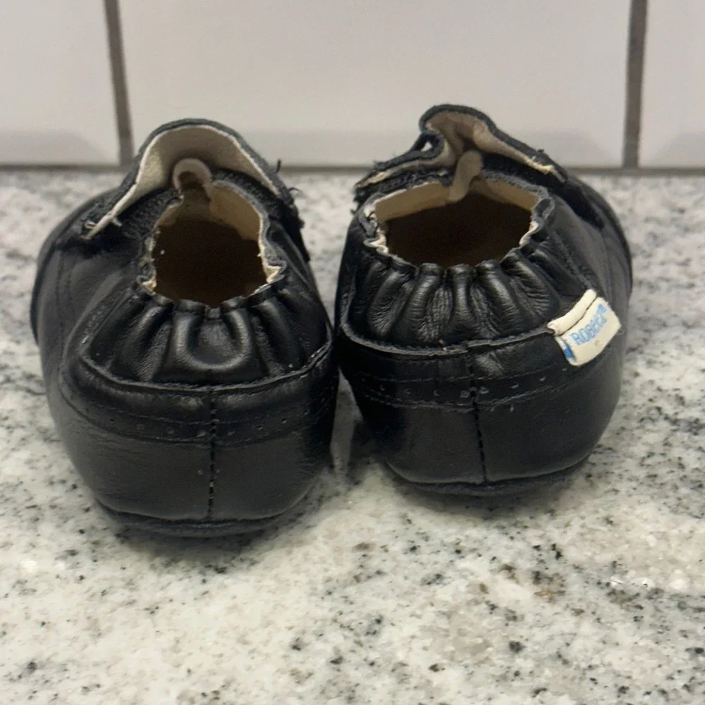 Robeez Toddler US 6 18-24M Leather Wingtip Shoes Black Brogue Elastic Preppy